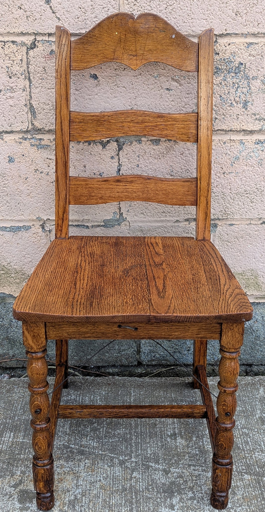 Vintage Antique Old Reclaimed Salvaged SOLID Oak Wood Wooden Side Accent Dining Ladderback Ladder Chair