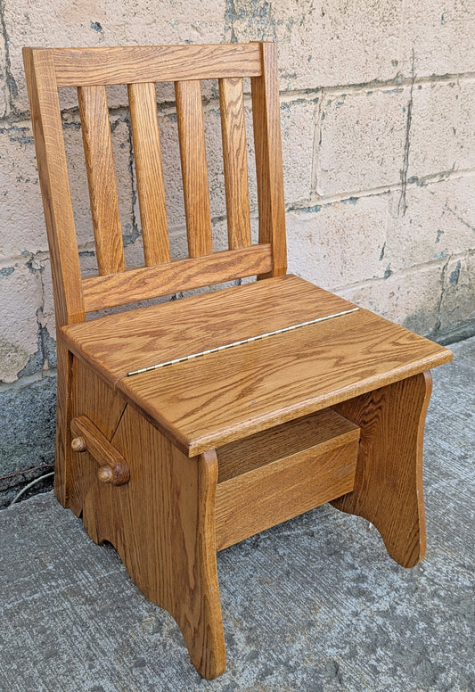 Antique Vintage Old Reclaimed Salvaged Handmade SOLID Oak Wood Wooden Side Accent Stand Step Stool Foot Chair