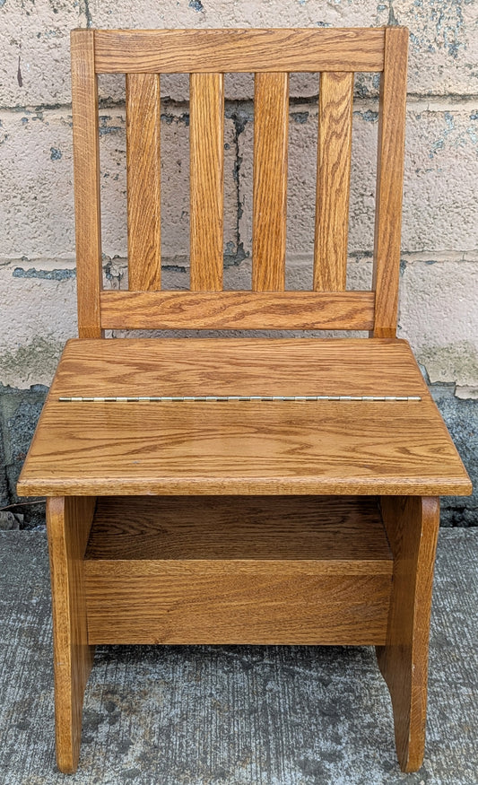 Antique Vintage Old Reclaimed Salvaged Handmade SOLID Oak Wood Wooden Side Accent Stand Step Stool Foot Chair