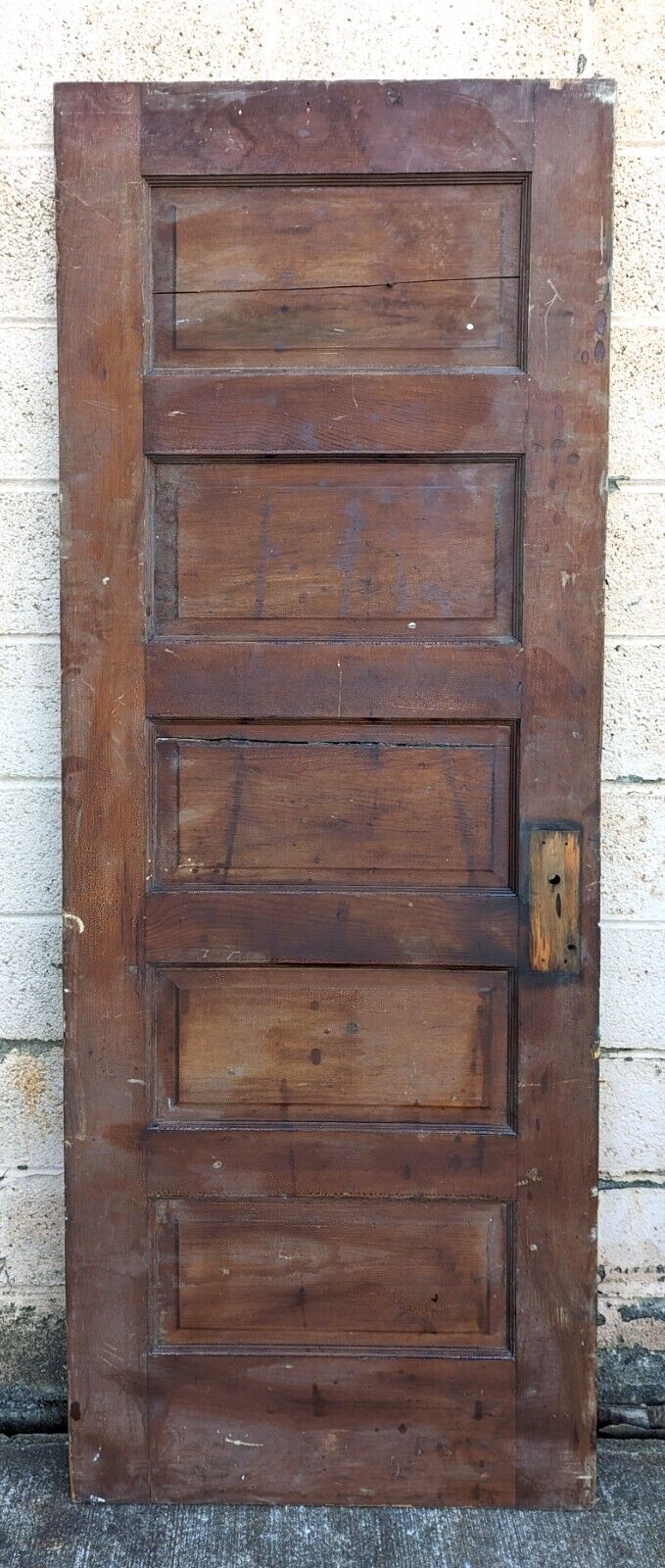 28"x78.5" Antique Vintage Old Reclaimed Salvaged SOLID Wood Wooden Interior Door 5 Panels