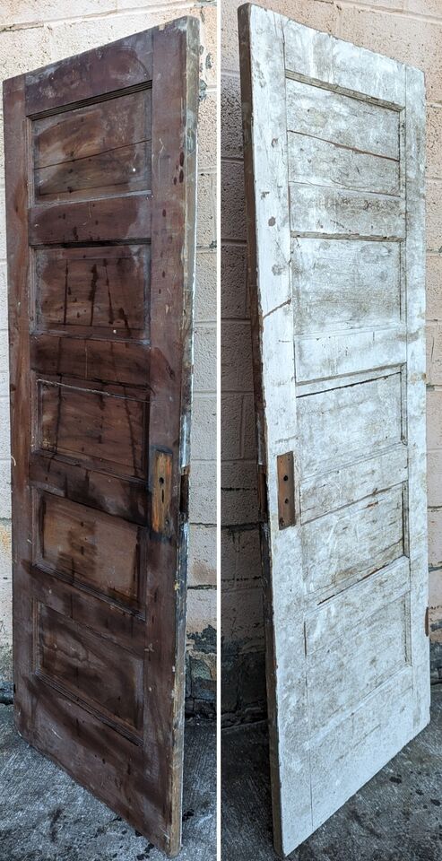 28"x78.5" Antique Vintage Old Reclaimed Salvaged SOLID Wood Wooden Interior Door 5 Panels