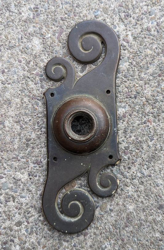 2.5"x7" Antique Vintage Salvaged Reclaimed Old "Reading Hardware Co" Art Nouveau Cast Bronze Door Bell Ringer Cover Plate