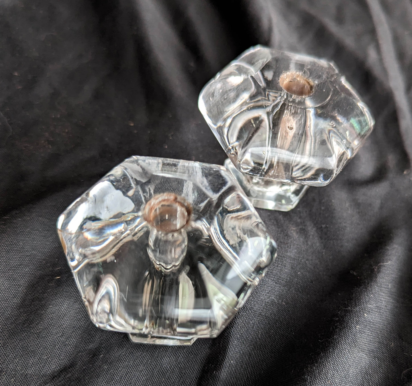 2 Pair available BIG Antique Vintage Old Salvaged Reclaimed 6-sided Hexagon Glass Drawer Cabinet Furniture Door Knob Pull Handle