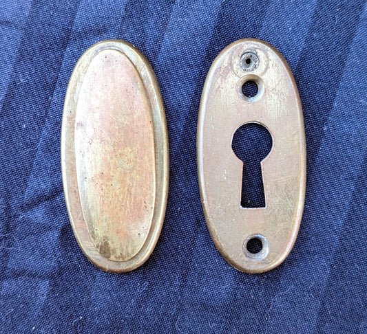 Pair 1"x2" Antique Vintage Old Salvaged Reclaimed Solid Cast Brass Oval Door Key Hole Keyhole Covers Plates