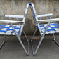 Pair Vintage Vtg Old Retro Aluminum Metal Folding Foldable Beach Lawn Pool Patio Garden Camping Fishing Arm Chairs Armchairs Seat Blue White Nylon Fabric Webbing