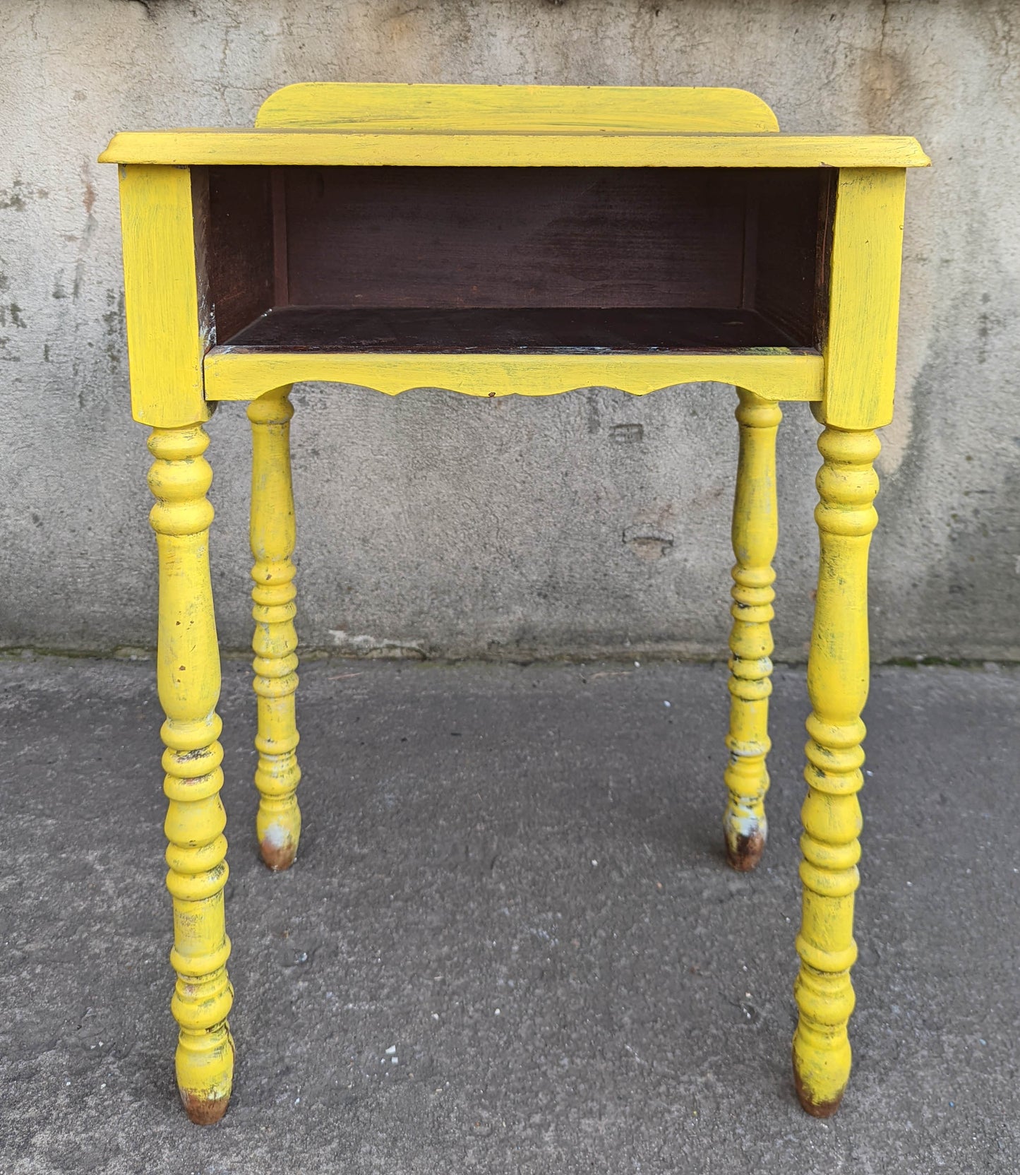 Yellow Vintage Antique Old SOLID Wood Wooden Microwave Oven Nightstand Night Stand Side End Table Cabinet Storage Kitchen Writing Desk