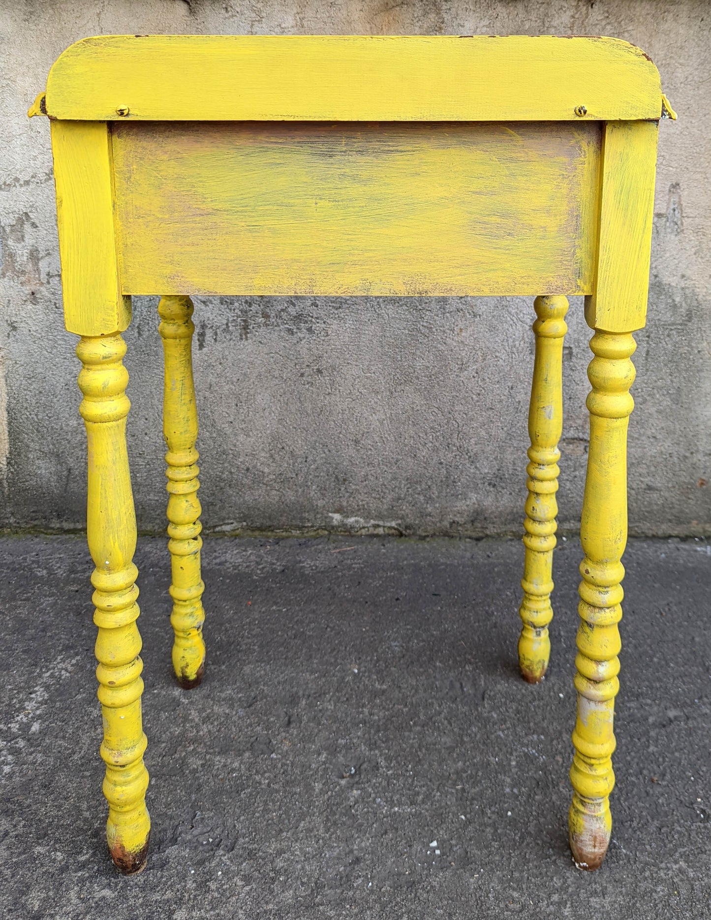 Yellow Vintage Antique Old SOLID Wood Wooden Microwave Oven Nightstand Night Stand Side End Table Cabinet Storage Kitchen Writing Desk