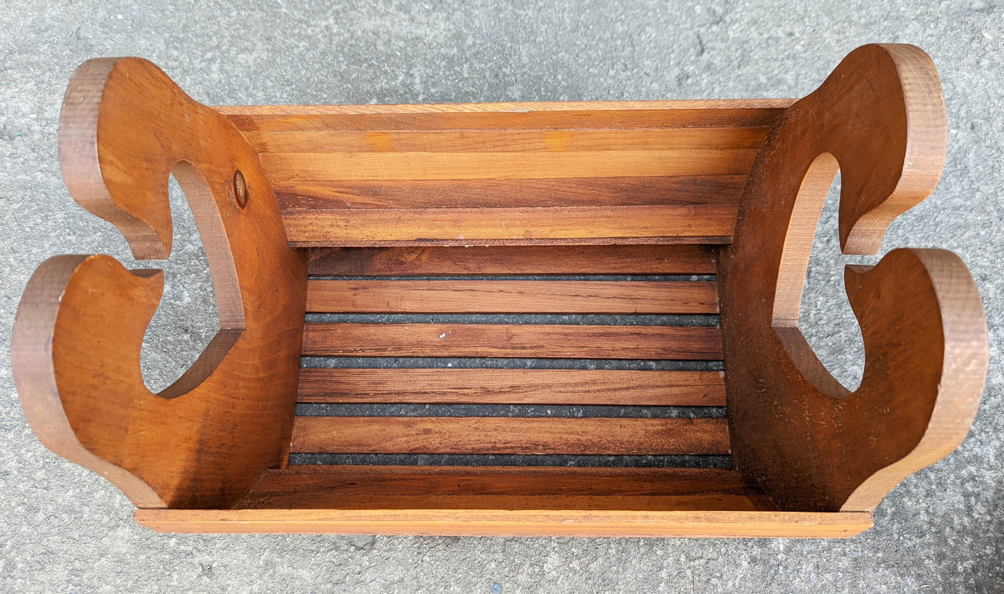 Vintage Old Country Goose Heart Solid Wood Wooden Box Crate Basket Bin Holder Storage Container