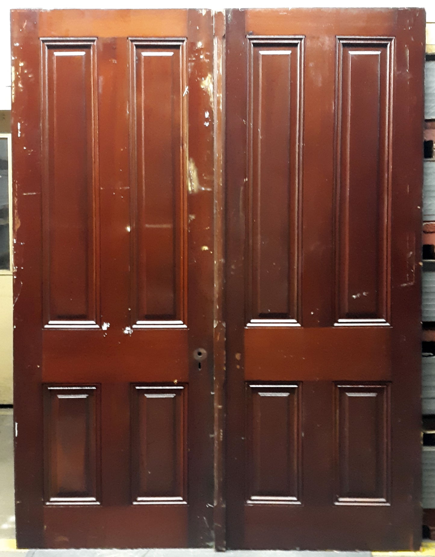 64"x87" Pair Antique Vintage Old Salvaged Reclaimed Victorian Double Wood Wooden Panels Interior Doors 4 Four Raised Panels