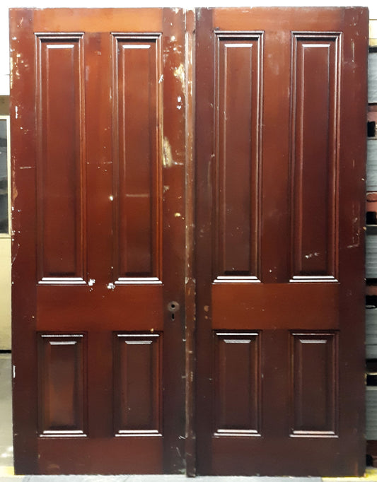 64"x87" Pair Antique Vintage Old Salvaged Reclaimed Victorian Double Wood Wooden Panels Interior Doors 4 Four Raised Panels