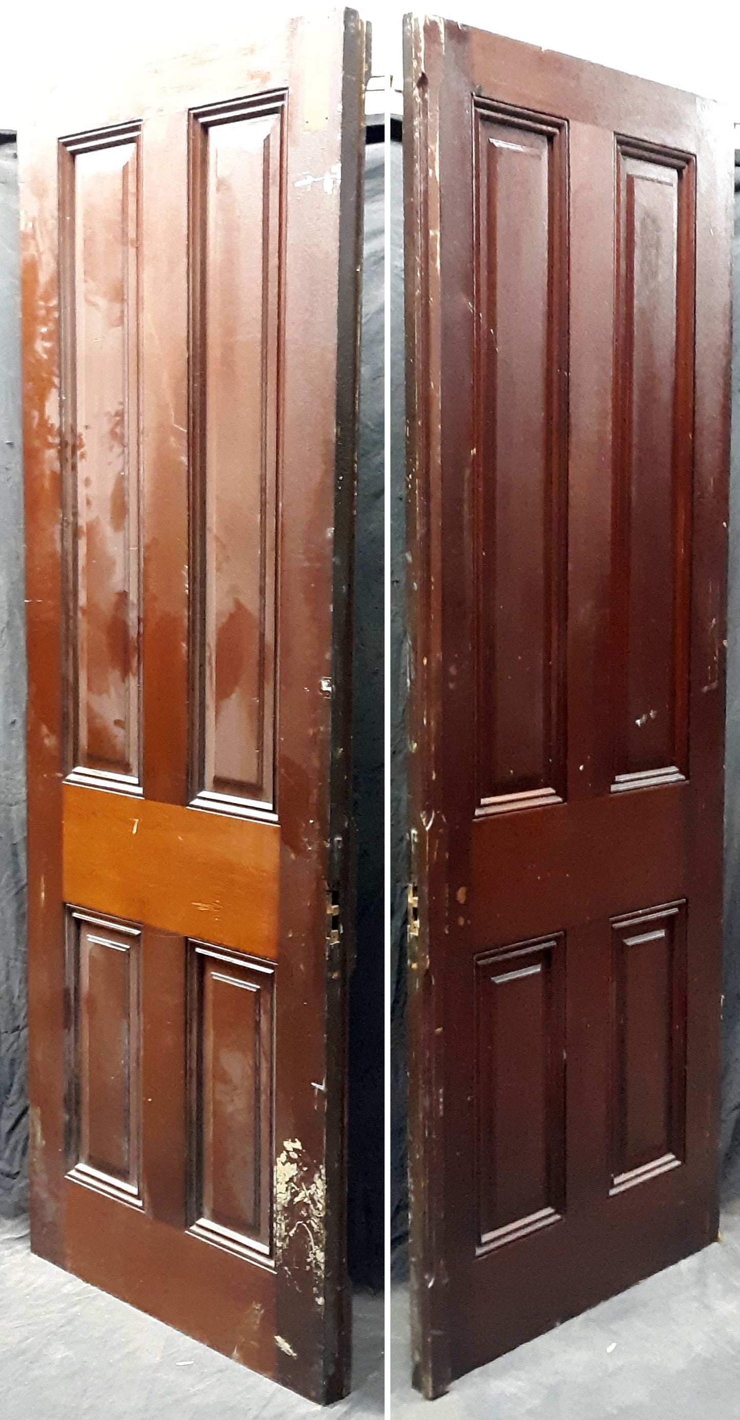 64"x87" Pair Antique Vintage Old Salvaged Reclaimed Victorian Double Wood Wooden Panels Interior Doors 4 Four Raised Panels