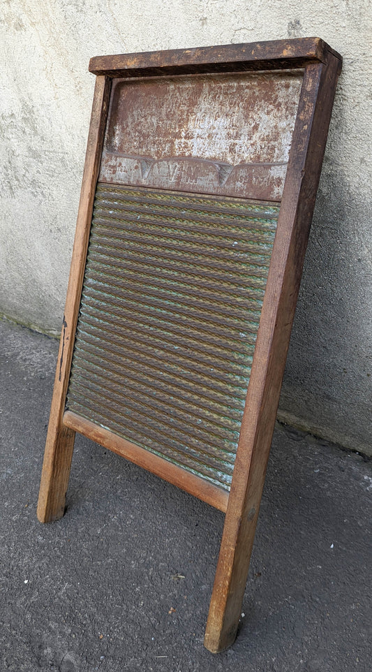 Vintage Old Antique Wood Wooden Metal Steel Brass National Washboard Clothes Clothing Wash Board Washer