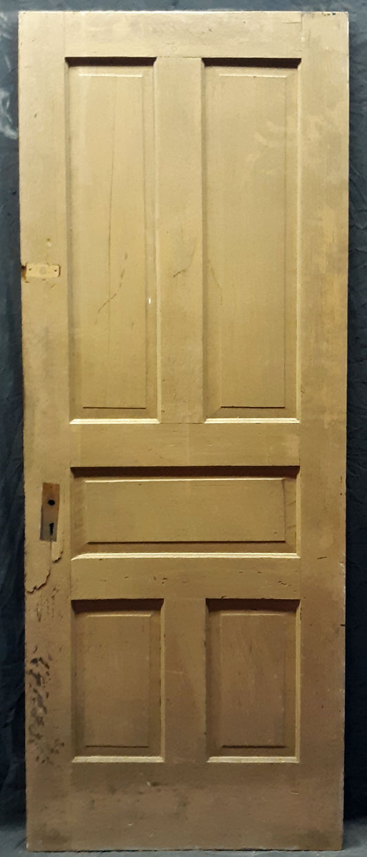 30"x77" Antique Vintage Old Reclaimed Salvaged Victorian Interior SOLID Wood Wooden Door 5 Panels