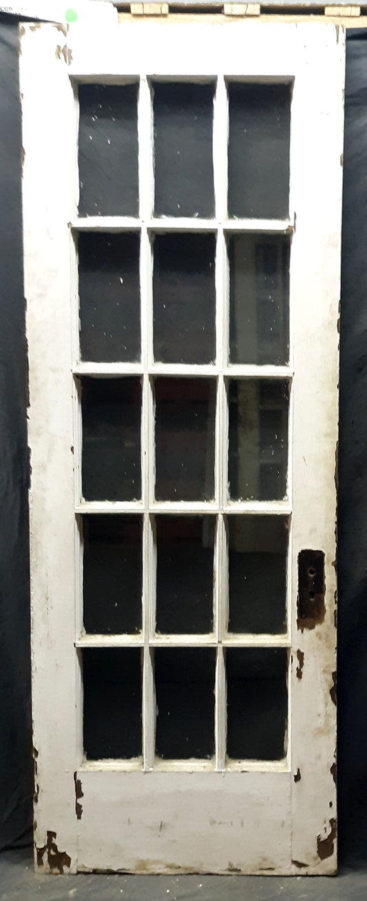 29.5"x80"x1.75" Antique Vintage Old Reclaimed Salvaged Wood Wooden Exterior French Door Window Beveled Glass