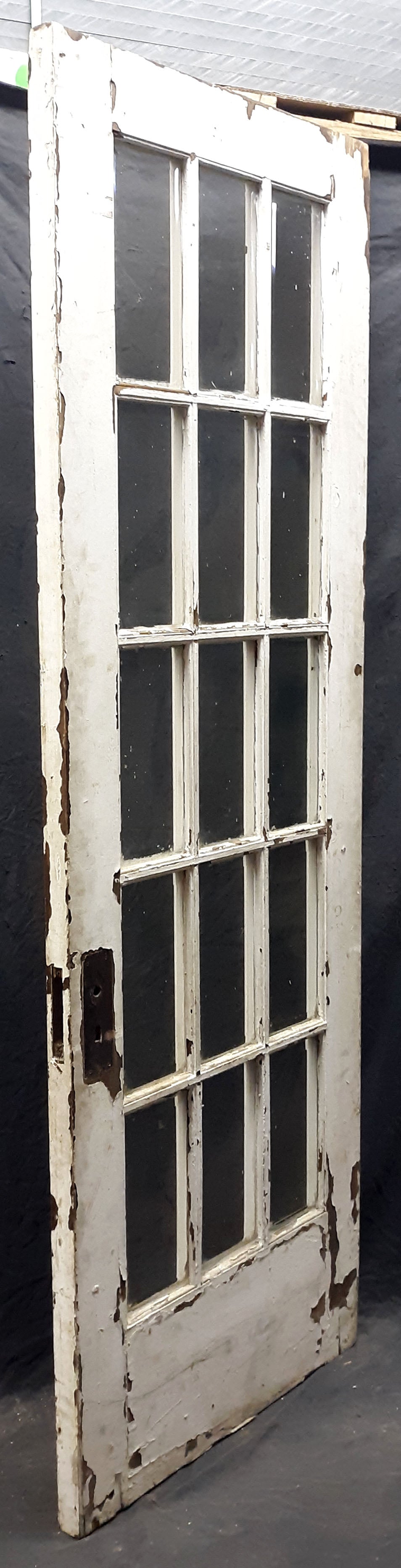29.5"x80"x1.75" Antique Vintage Old Reclaimed Salvaged Wood Wooden Exterior French Door Window Beveled Glass