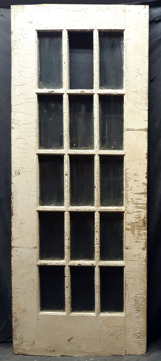 30"x84" Antique Vintage Old Reclaimed Salvaged Wood Wooden Exterior French Door 15 Windows Glass