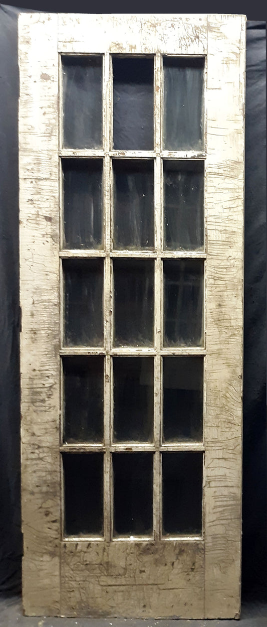 30"x84" Antique Vintage Old Reclaimed Salvaged Wood Wooden Exterior French Door 15 Windows Glass