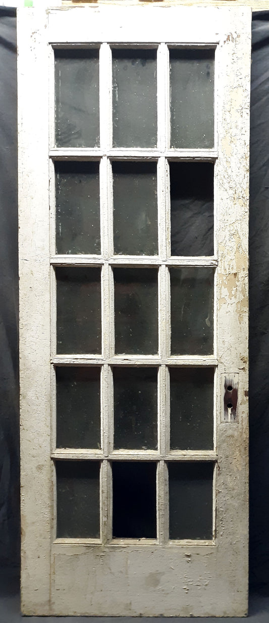 30"x84" Antique Vintage Old Reclaimed Salvaged Wood Wooden Exterior French Door 15 Windows Glass