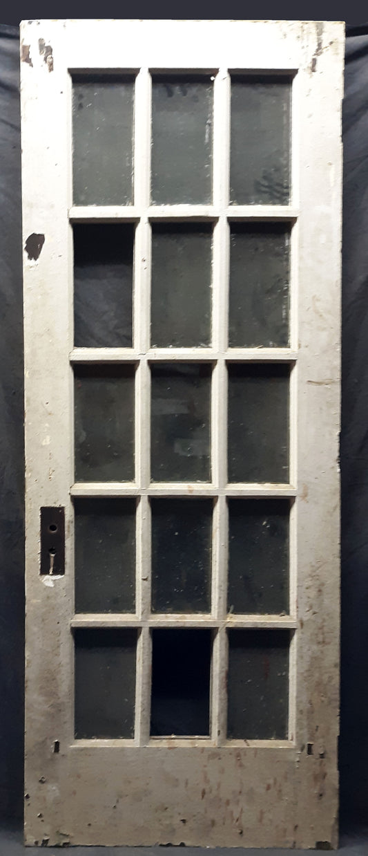 30"x84" Antique Vintage Old Reclaimed Salvaged Wood Wooden Exterior French Door 15 Windows Glass