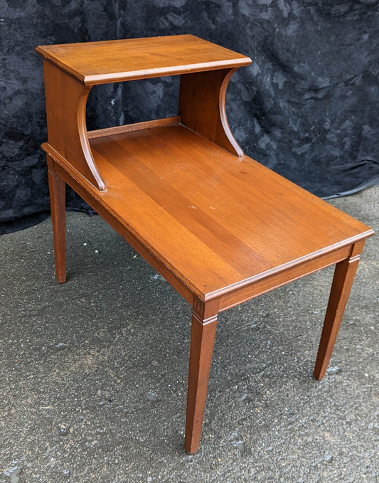 Vintage Antique Old Mid Century Modern Solid Wood Wooden Mahogany Side End Accent Lamp Table Shelf Nightstand Night Stand