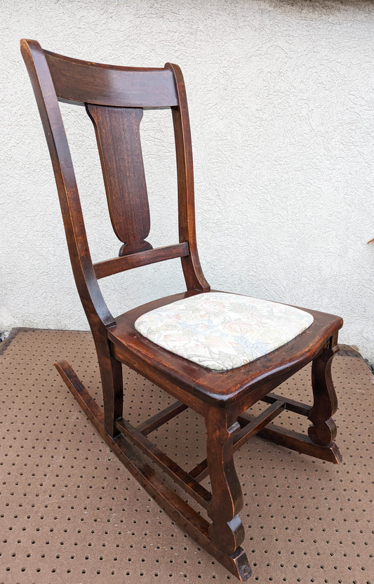 Antique Vintage Old SOLID Walnut Wood Wooden Fabric Seat Cushion Child Childrens Kids Rocking Chair Rocker