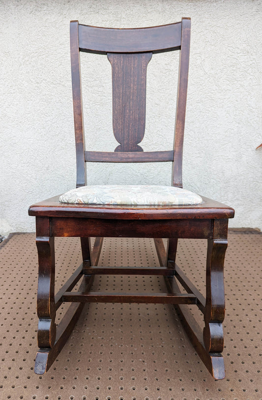 Antique Vintage Old SOLID Walnut Wood Wooden Fabric Seat Cushion Child Childrens Kids Rocking Chair Rocker