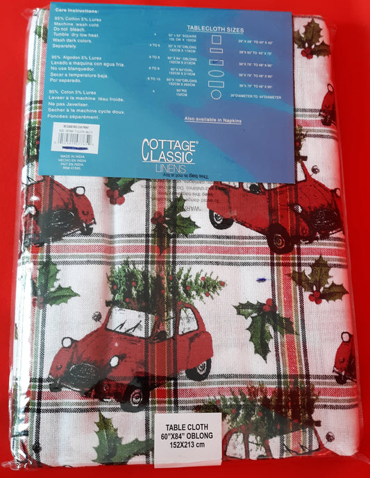 Vintage Cottage Classic Linens Christmas Tablecloth Holiday Home Decor Cotton Oblong Rectangle 60”x 84”- NOS-Made in India