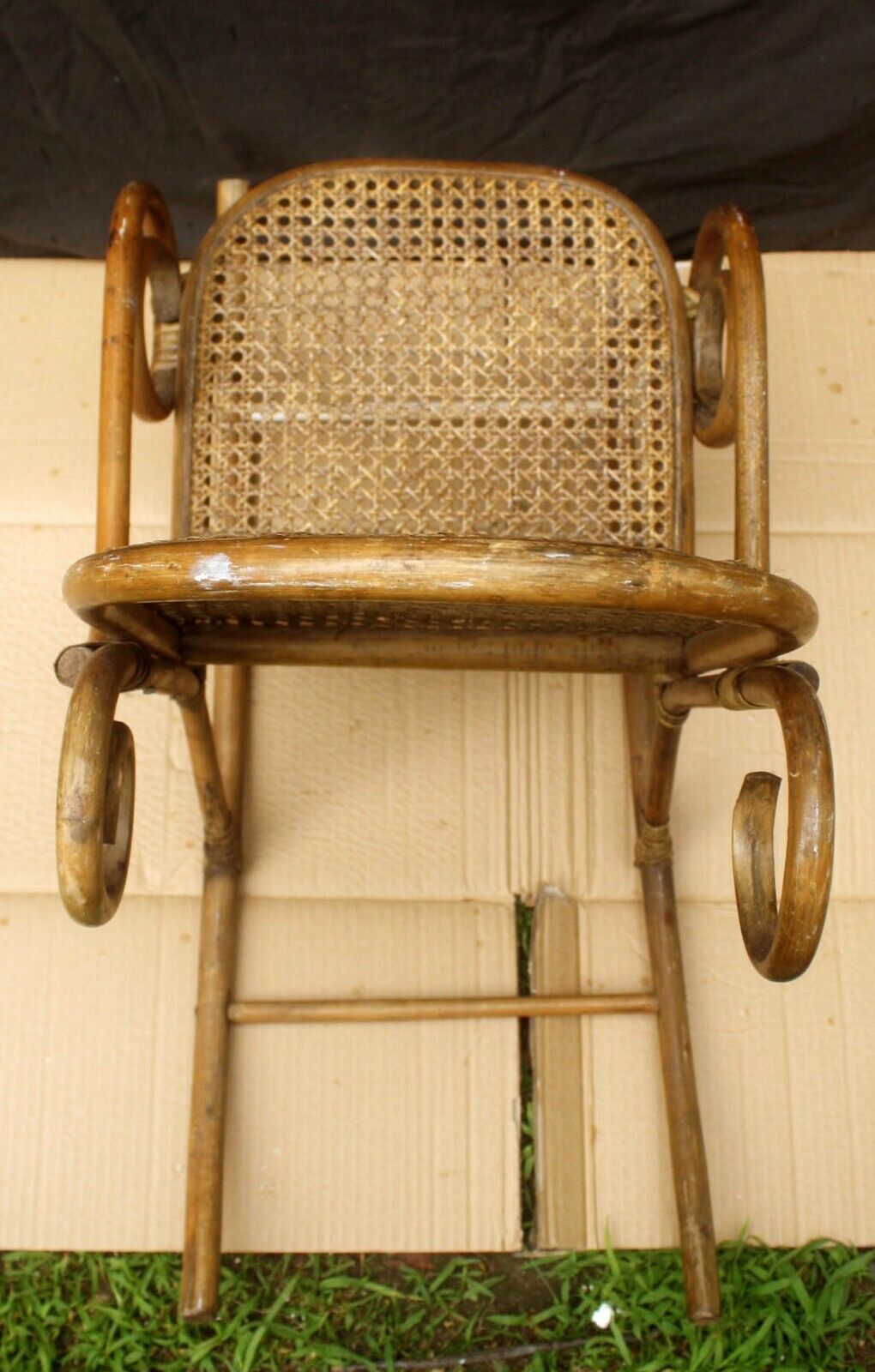 Antique Old Reclaimed Salvaged Vintage Bent Wood Wooden Caned Wicker Child Childrens Kids Rocking Chair