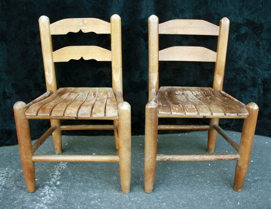 Pair Vintage Antique Old Reclaimed Salvaged SOLID Wood Wooden Kids Children Side Dining Chair Seat