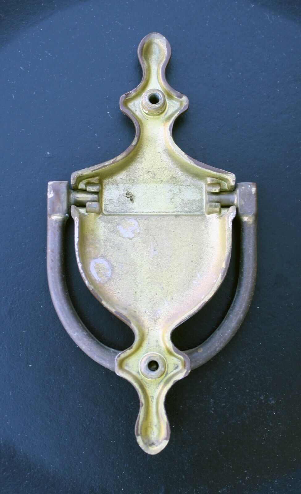 6" Vintage Antique Old Reclaimed Salvaged Colonial Style SOLID Cast Brass Door Knocker Rapper Plate