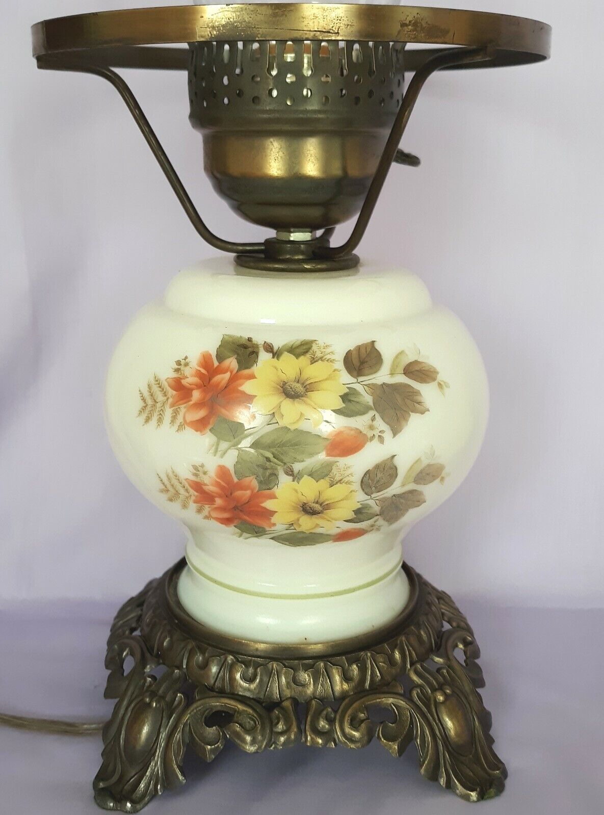 Vintage Glass Hurricane Lamp, White Milk Glass, Large, 20, 3 Piece