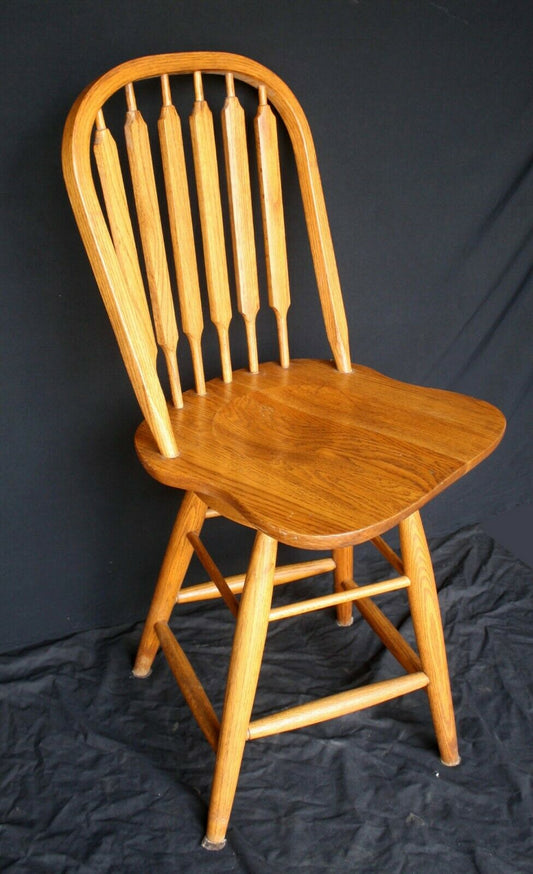 Vintage Old Reclaimed Salvaged Windsor Oak SOLID Wood Wooden Kitchen Bar Counter Swivel Chair Stool