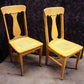 Pair Vintage Antique Old Reclaimed Salvaged Oak Wood Wooden Fiddle Bck Side Dining Chair Caned Seat