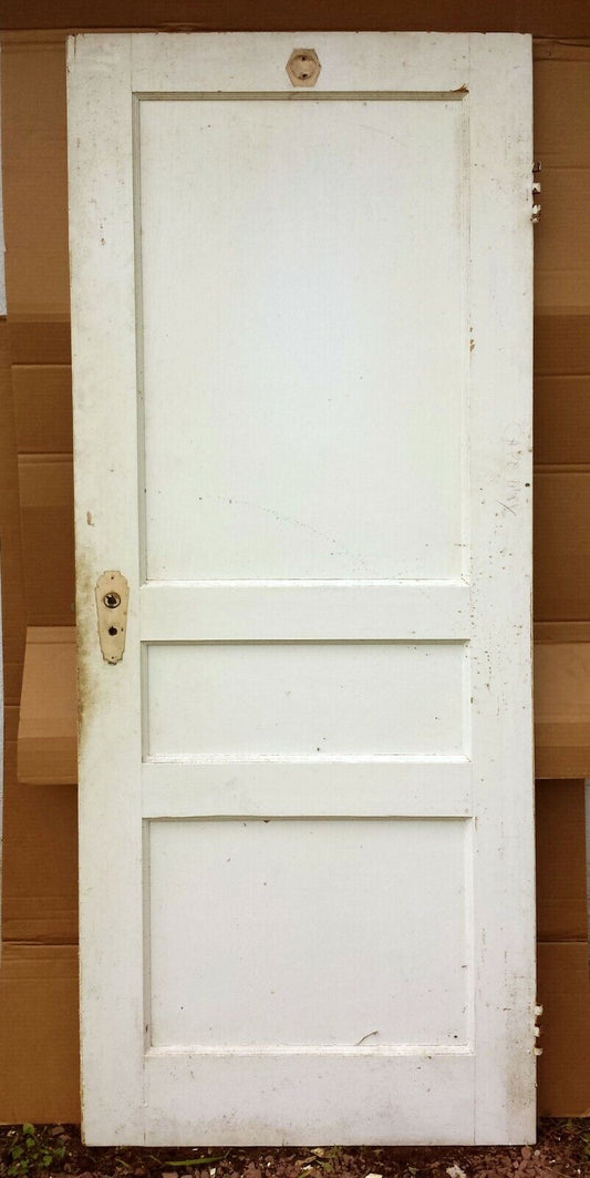 30"x78" Antique Vintage Old Reclaimed Salvaged SOLID Wood Wooden Fir Pine Interior Door 3 Flat Panel