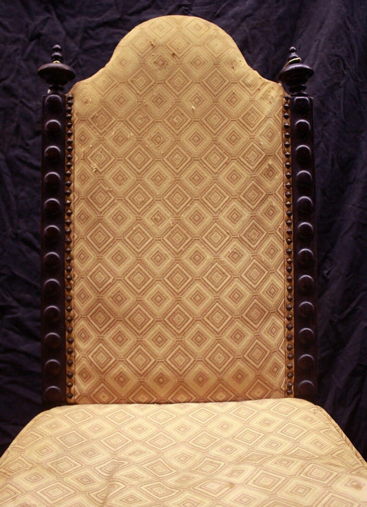 Antique Vintage Old Victorian Carved SOLID Wood Wooden Side Dining Accent Parlor Chair Fabric Seat