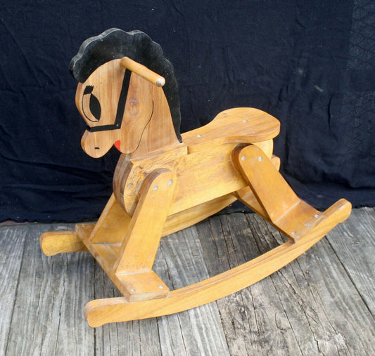 Vintage Antique Solid Old Reclaimed Salvaged SOLID Wood Wooden Childs Kids Rocking Rocker Horse Toy