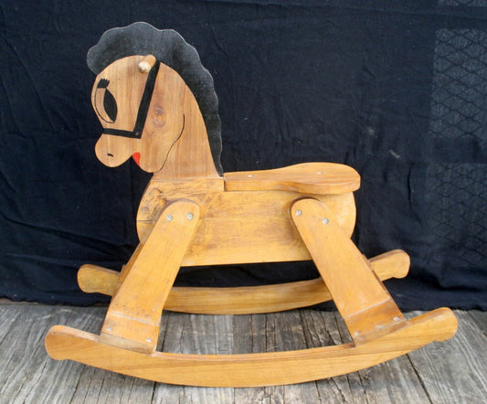 Vintage Antique Solid Old Reclaimed Salvaged SOLID Wood Wooden Childs Kids Rocking Rocker Horse Toy