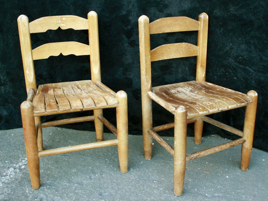 Pair Vintage Antique Old Reclaimed Salvaged SOLID Wood Wooden Kids Children Side Dining Chair Seat