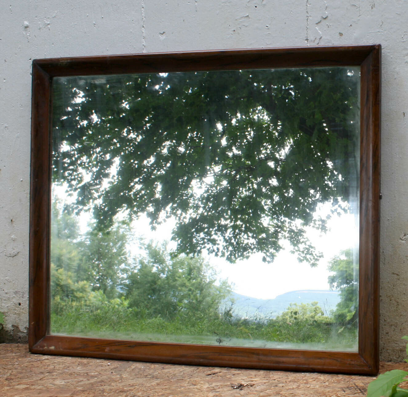 29"x35" Antique Vintage Old Reclaimed Salvaged EMPIRE Wood Wooden Wall Dresser Vanity Mirror Glass