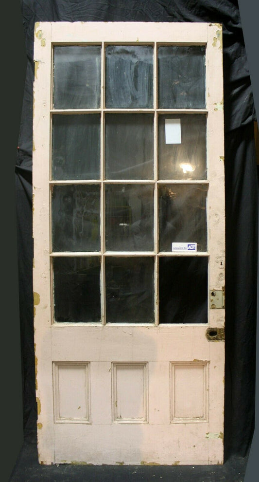 37"x90"x1.75" Antique Vintage Old Reclaimed Salvaged Exterior Wood Wooden French Entry Door Window Glass