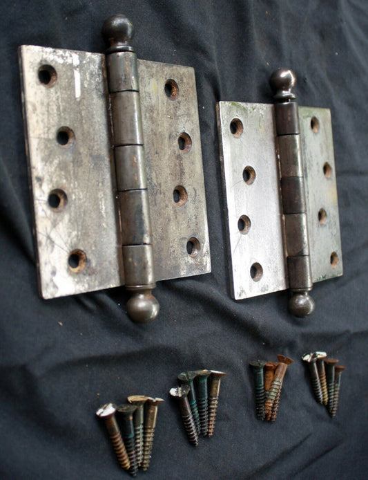 CLEAN Pair 4"x4" Antique Vintage Old Reclaimed Salvaged Chrome Steel Exterior Entry Door Hinges