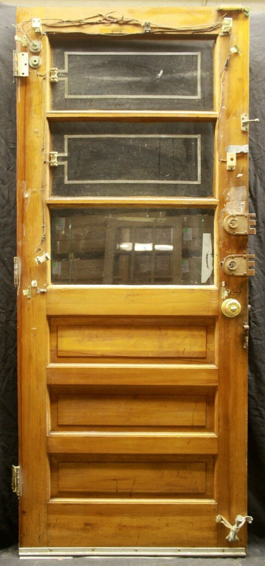 32"x79" Antique Vintage Old Reclaimed Salvaged SOLID Wood Wooden Entry Door 3 Window Glass 3 Panels