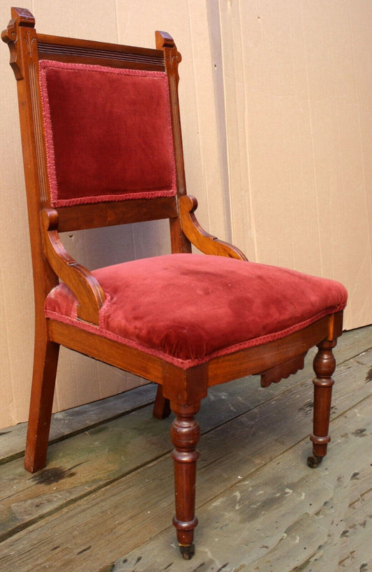 Antique Vintage Old Reclaimed Salvaged Carved Eastlake SOLID Wood Wooden Side Dining Accent Chair