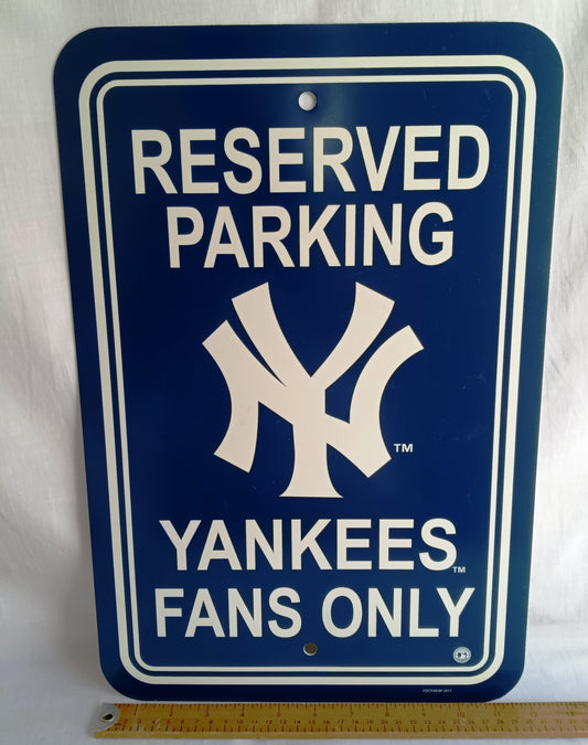 New York Yankees Vinyl Navy Blue Sign "Reserved Parking Yankees Fans Only" Officially Licensed MLB Product Office Man Cave Decor 12"x 18"