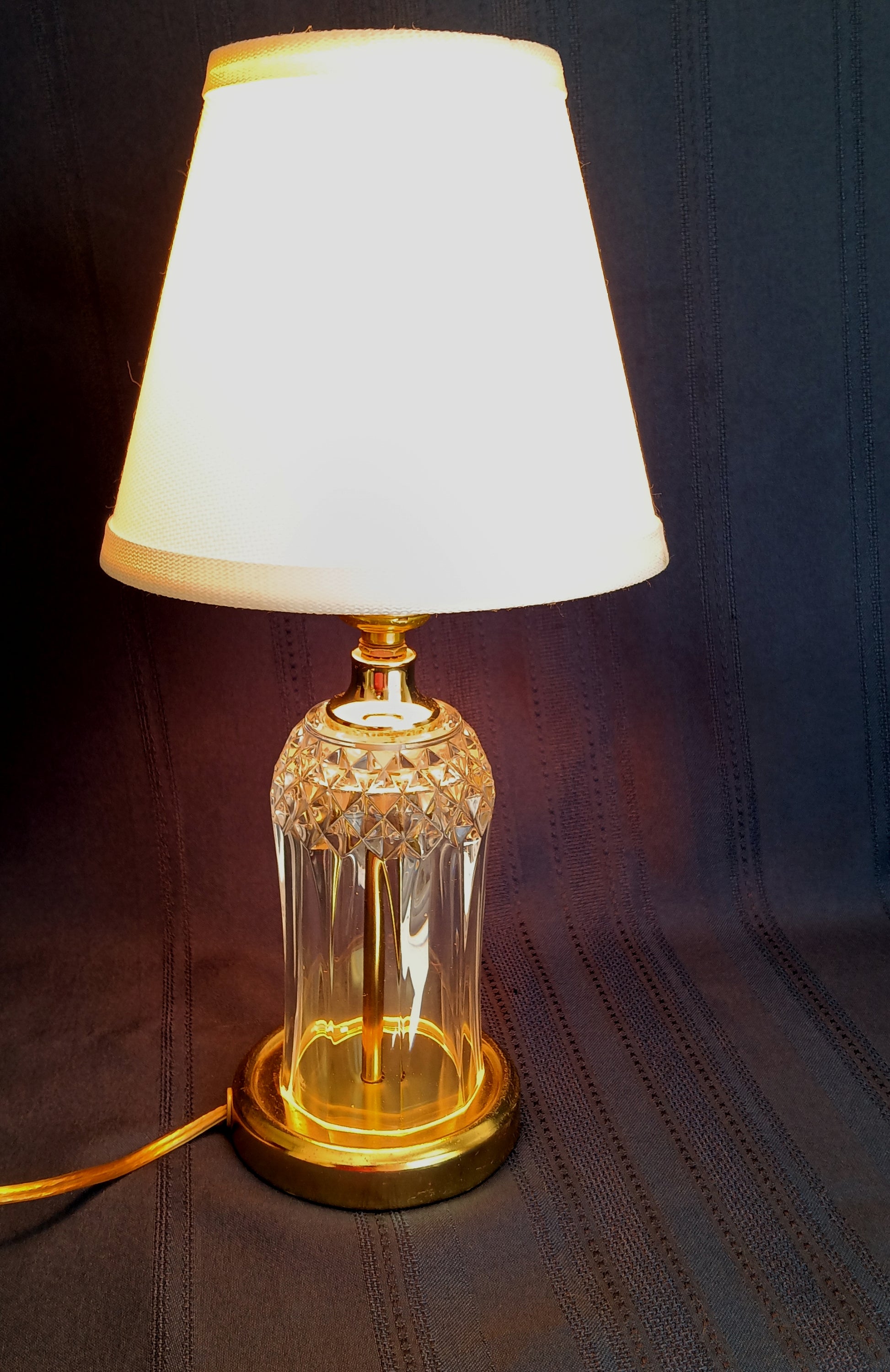 Vintage Small Electric Lamp Clear Crystal Pressed Glass Brass
