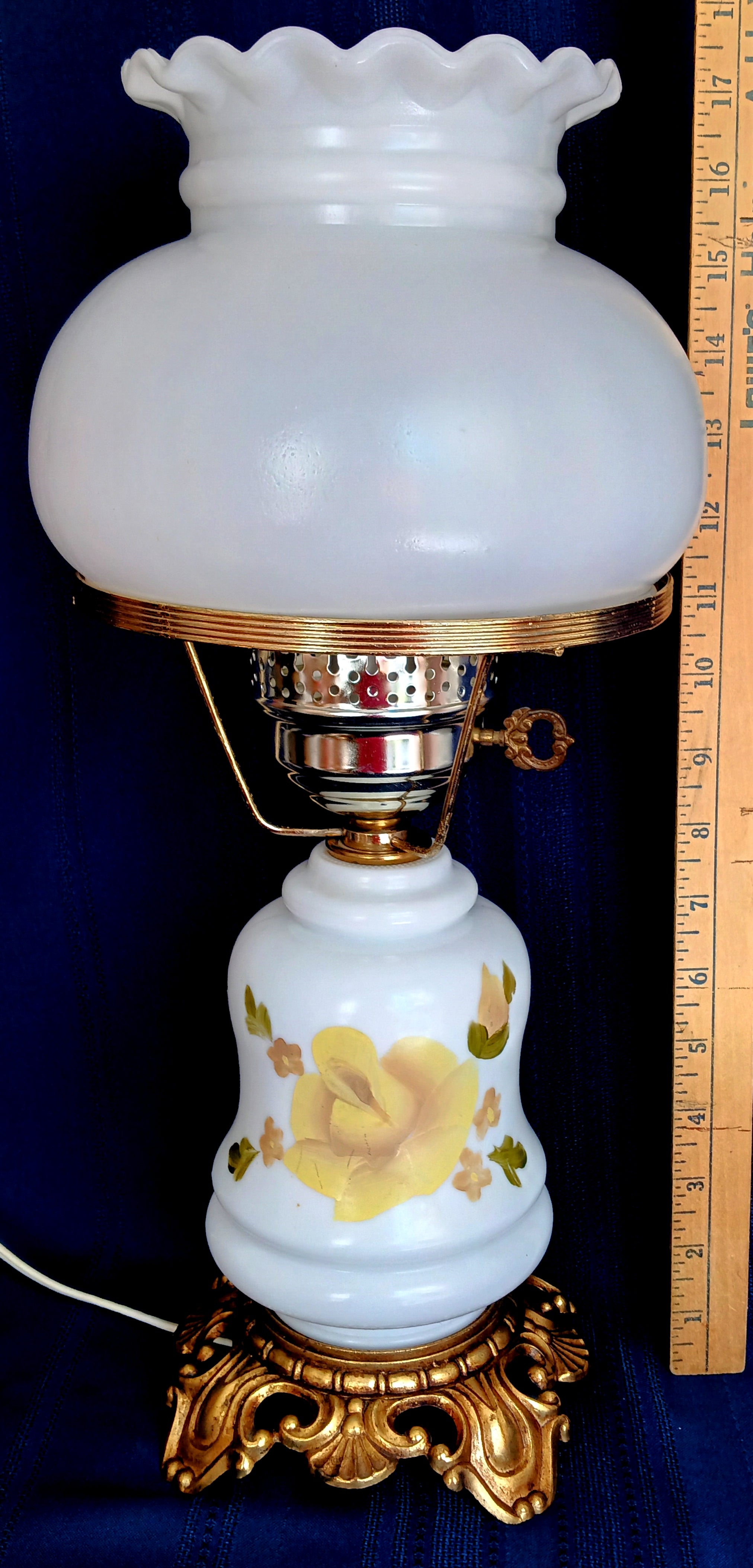 Milk Glass deals Lamp Vintage Yellow Roses