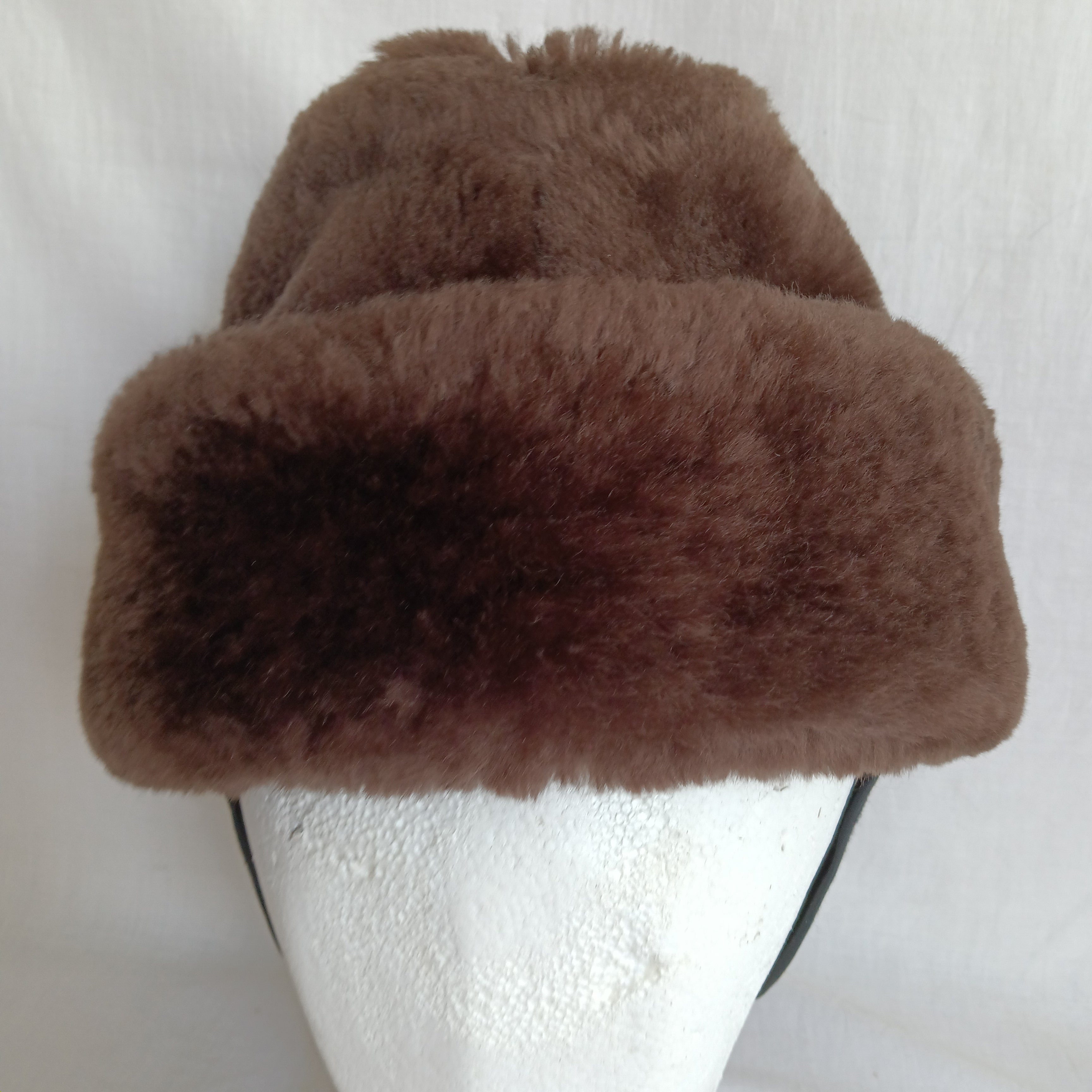 Vintage Cossack Brown Faux Fur Winter Hat for Men Heavy Padded