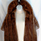 Real Mink Fur Brown Cape Stole Open Front High Shawl Collar Pockets Custom Made Women Wedding Bridal Bolero Size L-Mint Condition