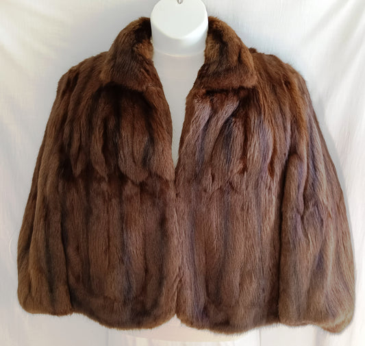 Vintage Mahogany Mink Fur Glamour Cape Stole Wrap Capelet 2 Pockets Flat/Stand Collar Women Outerwear Wedding Bridal Bolero Size L Active Photos