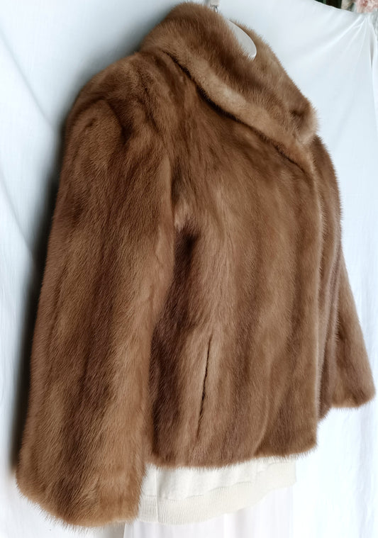 Vintage Beige Light Brown Mink Fur Jacket Classic- Special Occasion- Winter Holiday Party Women Outerwear Size S-M